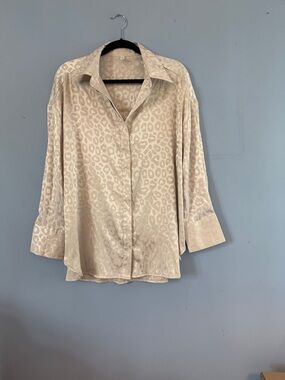 Beige Animal-Print Satin Blouse